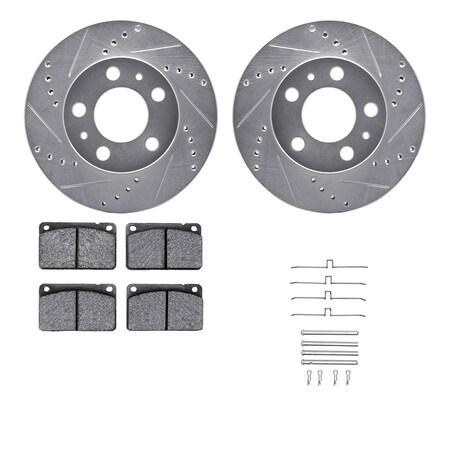 Dynamic Friction Co 7512-27007, Rotors-Drilled and Slotted-Silver w/ 5000 Advanced Brake Pads incl. Hardware, Zinc Coat 7512-27007